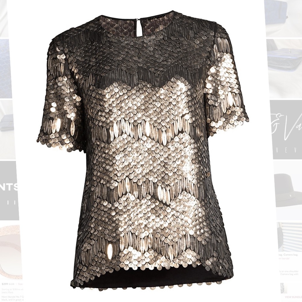 Elie Tahari Java Sequin Top in Platinum